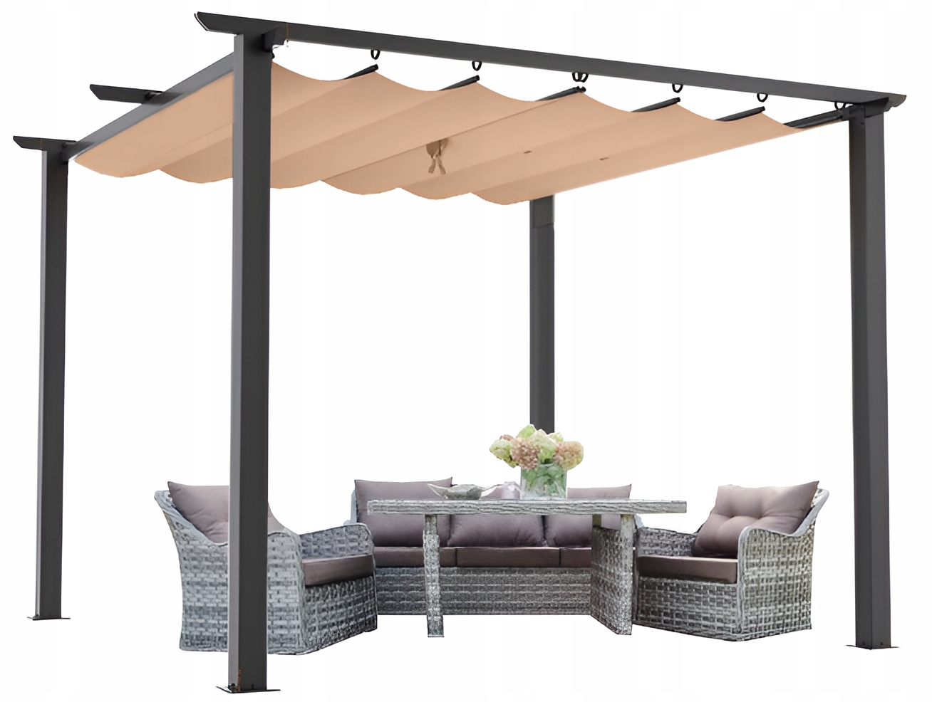 - 00cb9136414c83615d40ddd65d90jpg - strefamarki Pergola ogrodowa 3x3 tarasowa metalowa altana zadaszenie szara dach beżowy