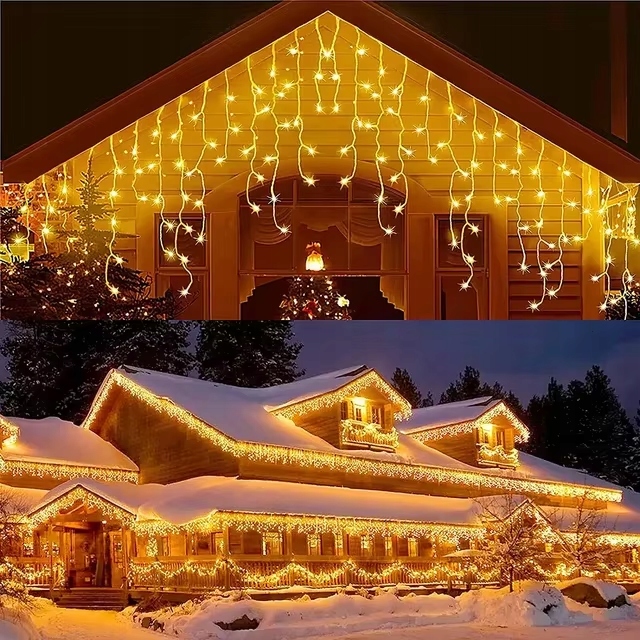 - 05e207464697bea45df494554b74-1jpg - strefamarki Lampki LED 500 Kurtyna Świetlna Sople ZEWNĘTRZNE Girlanda ciepły biały
