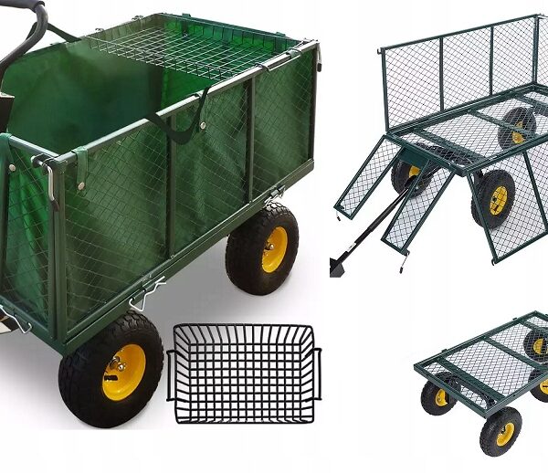 WÓZEK OGRODOWY Transportowy Przyczepka Duży 220L 350kg Burty 41cm + GRATIS