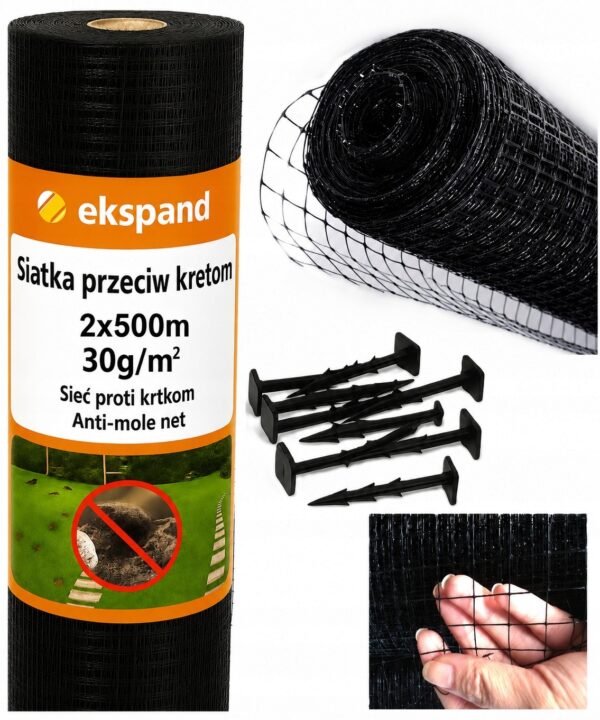 Siatka na krety 2x500 przeciw kretom nornice PREMIUM 30g MOCNA 100 KOŁKÓW