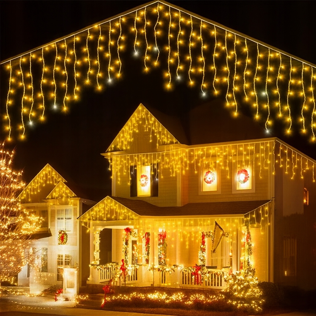 - 17cef35140a58f8c4dab17e42c1ejpg - strefamarki Lampki LED 300 Kurtyna Świetlna Sople ZEWNĘTRZNE Girlanda ciepły biały