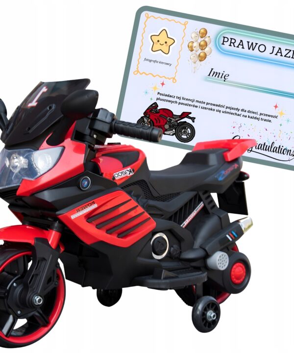 Motor motocykl ścigacz na akumulator światła LED dla dzieci czerwony