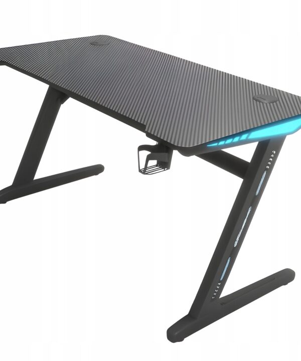 Biurko Gamingowe Komputerowe Stół dla Gracza Nowoczesne LED 140 cm czarne