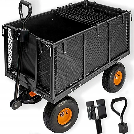 WÓZEK OGRODOWY Transportowy Przyczepka Duży 220L 350kg Burty 41cm + GRATIS