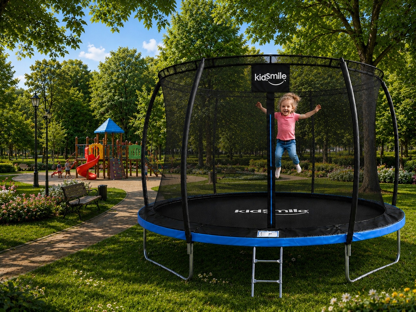 - 2c72339643d9a6d6aed4d6331fd2jpg - strefamarki Trampolina ogrodowa siatką wewnętrzną DZIECI 10FT 312cm drabinka niebieska