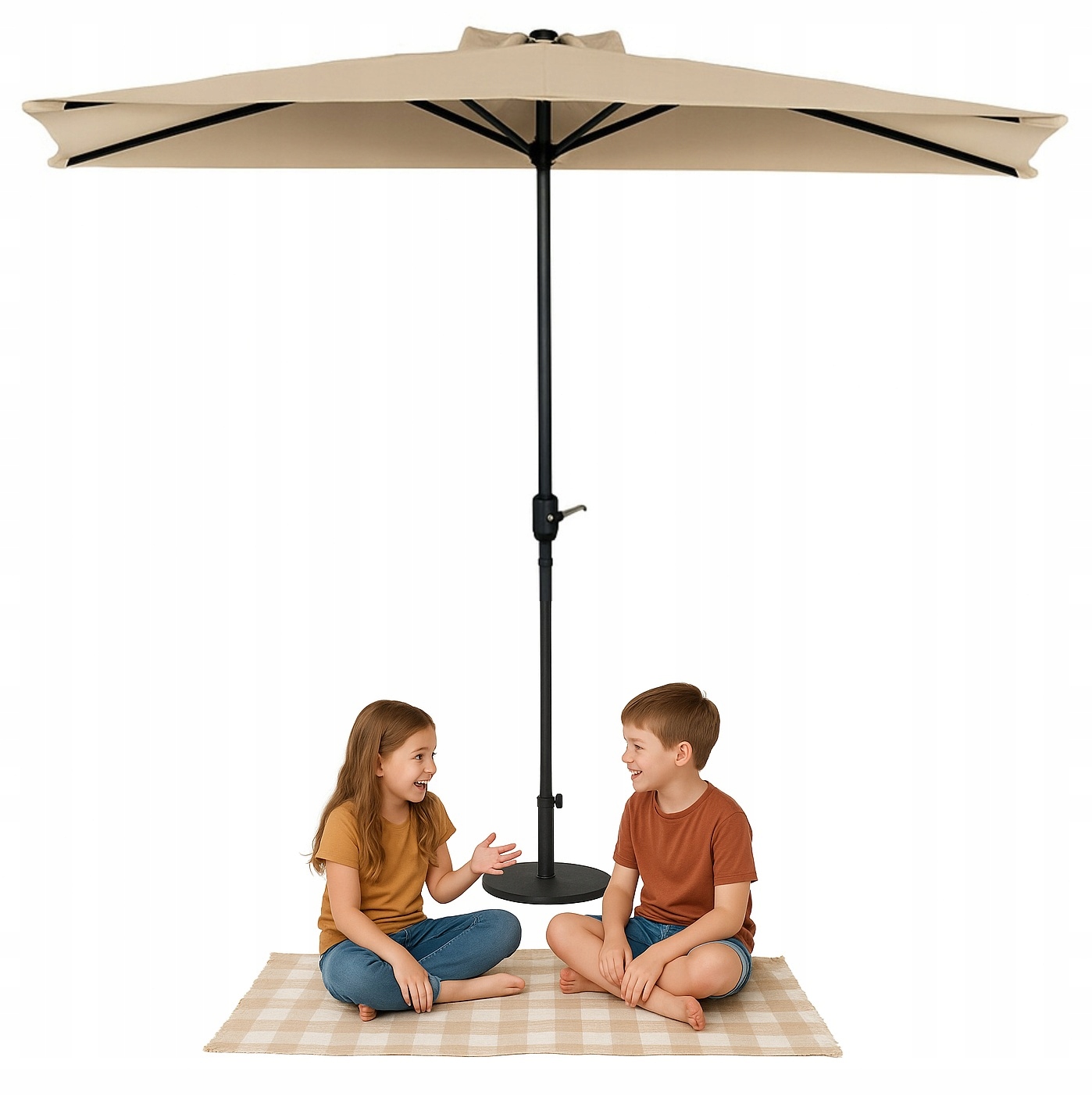 - 2fd27b684eaaaa1433eb0940a65ejpg - strefamarki PARASOL balkonowy PÓŁPARASOL ogrodowy TARAS półokrągły 2,7m beżowy PREMIUM