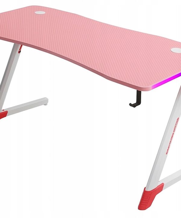Biurko Gamingowe Komputerowe Stół dla Gracza Nowoczesne LED 140 cm różowe