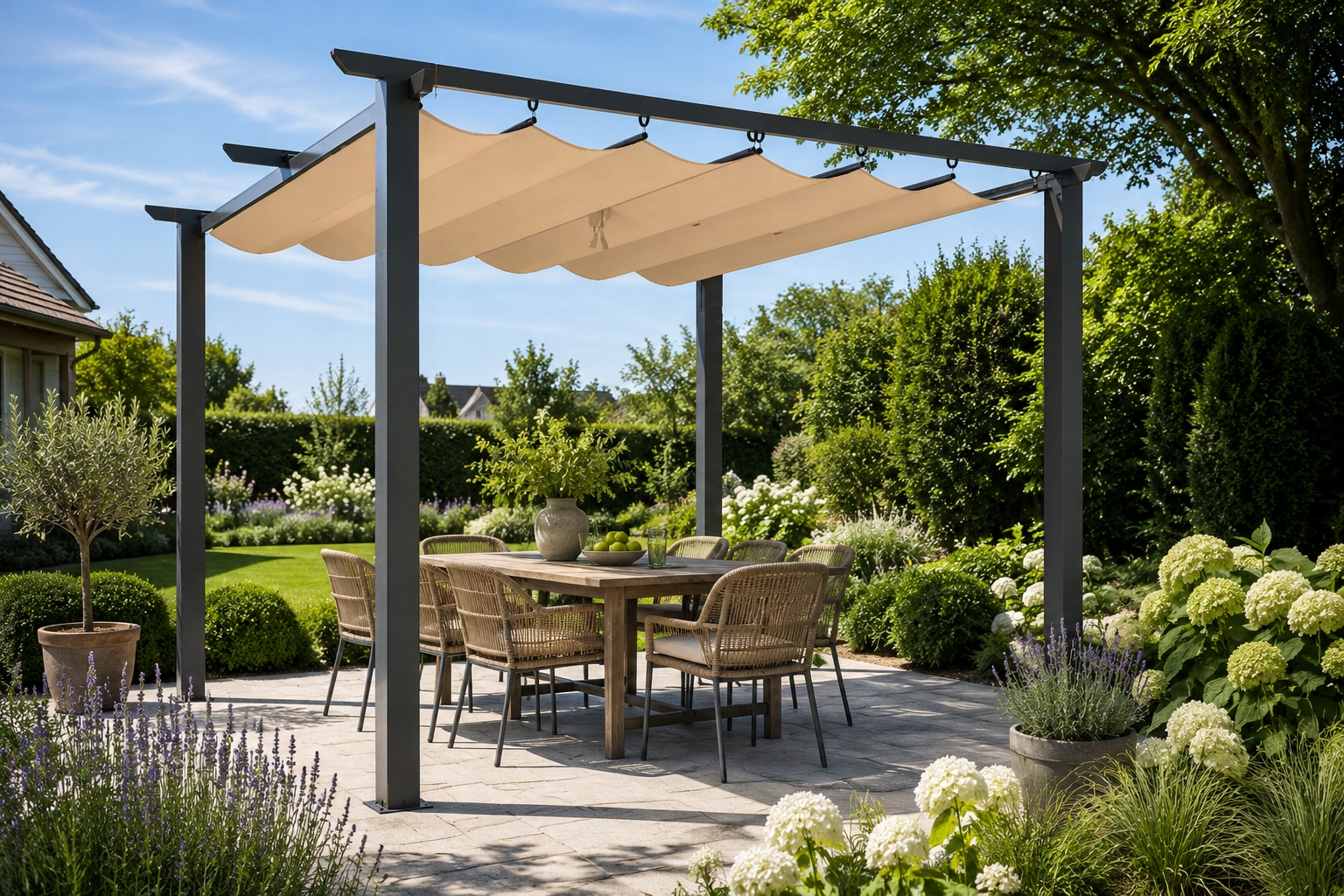 - 524194514cdeba26c5d96185d69djpg - strefamarki Pergola ogrodowa 3x3 tarasowa metalowa altana zadaszenie szara dach beżowy