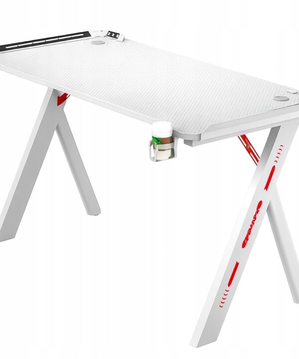 Biurko Gamingowe Komputerowe Stół dla Gracza Nowoczesne LED 140 cm białe