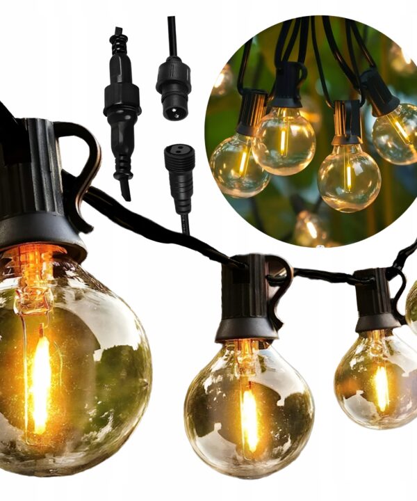 Girlanda Ogrodowa Świetlna Zewnętrzna Lampki Łańcuch 20x Żarówka LED 15m
