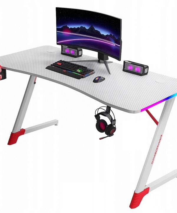 Biurko Gamingowe Komputerowe Stół dla Gracza Nowoczesne LED 120 cm białe