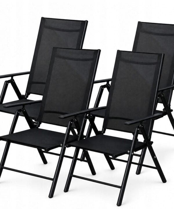 Krzesła Ogrodowe 4x Rozkładane Aluminiowe Leżak Taras Balkon Ogród czarne