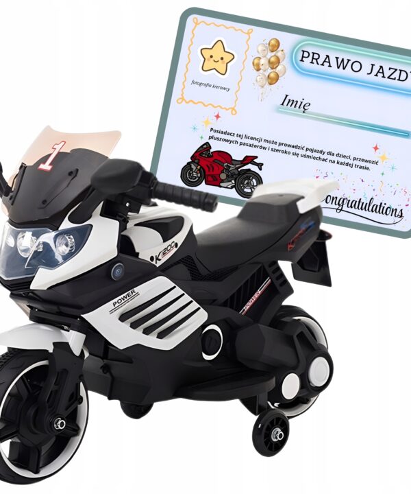 Motor motocykl ścigacz na akumulator światła LED dla dzieci biały