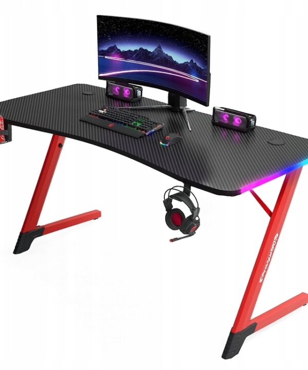 Biurko Gamingowe Komputerowe Stół dla Gracza Nowoczesne LED 120 cm czarne