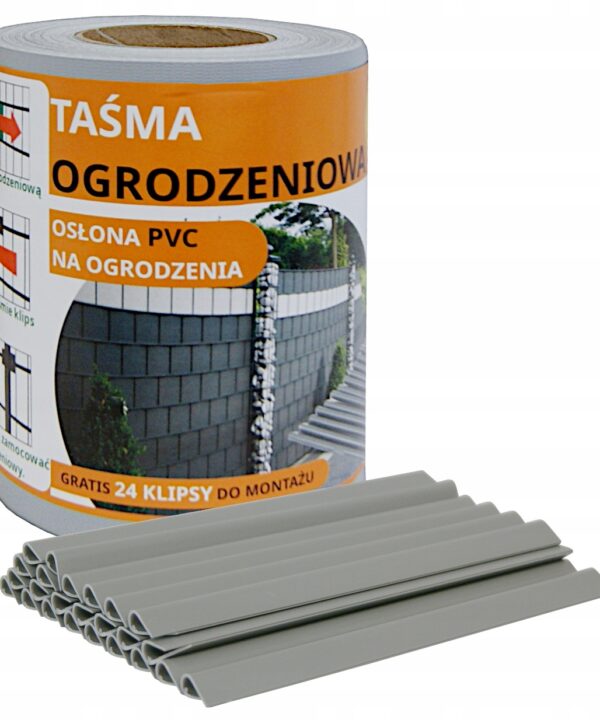 Taśma ogrodzeniowa osłona na ogrodzenie płot +UV 24klipsy 19cmx35m szary
