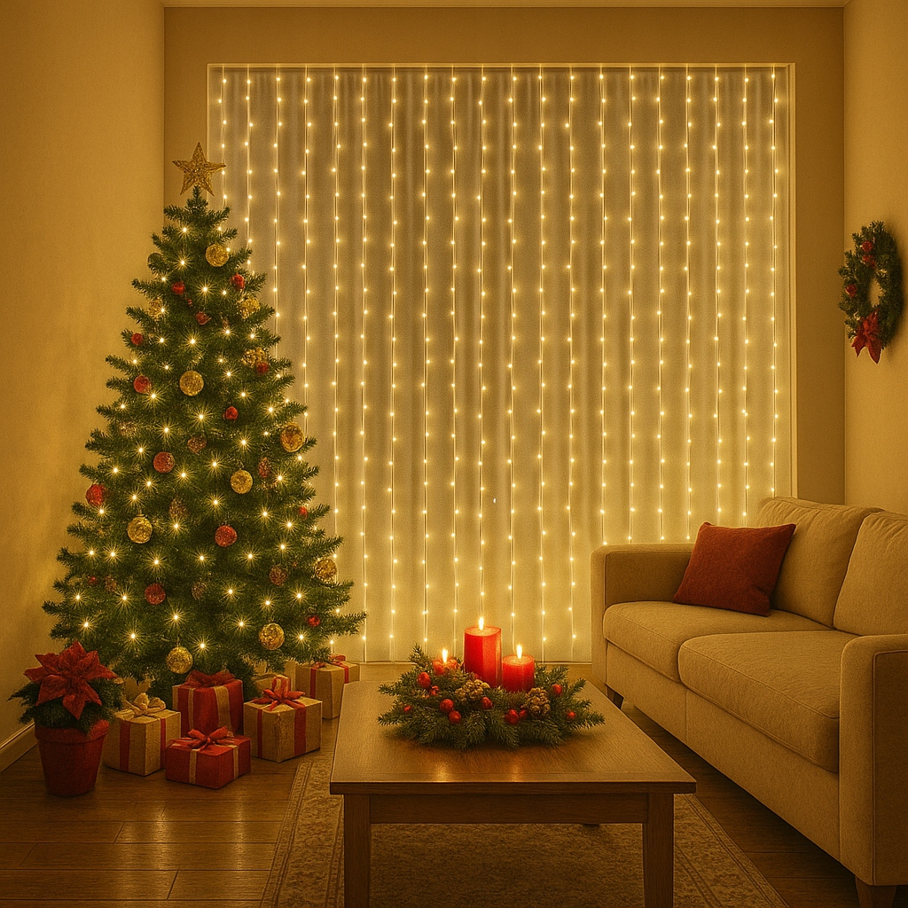 - 6e7b451140be9ed1c6722cdeae6bjpg - strefamarki Kurtyna świetlna 300LED lampki choinkowe 3x3m girlanda na okno ciepły biały