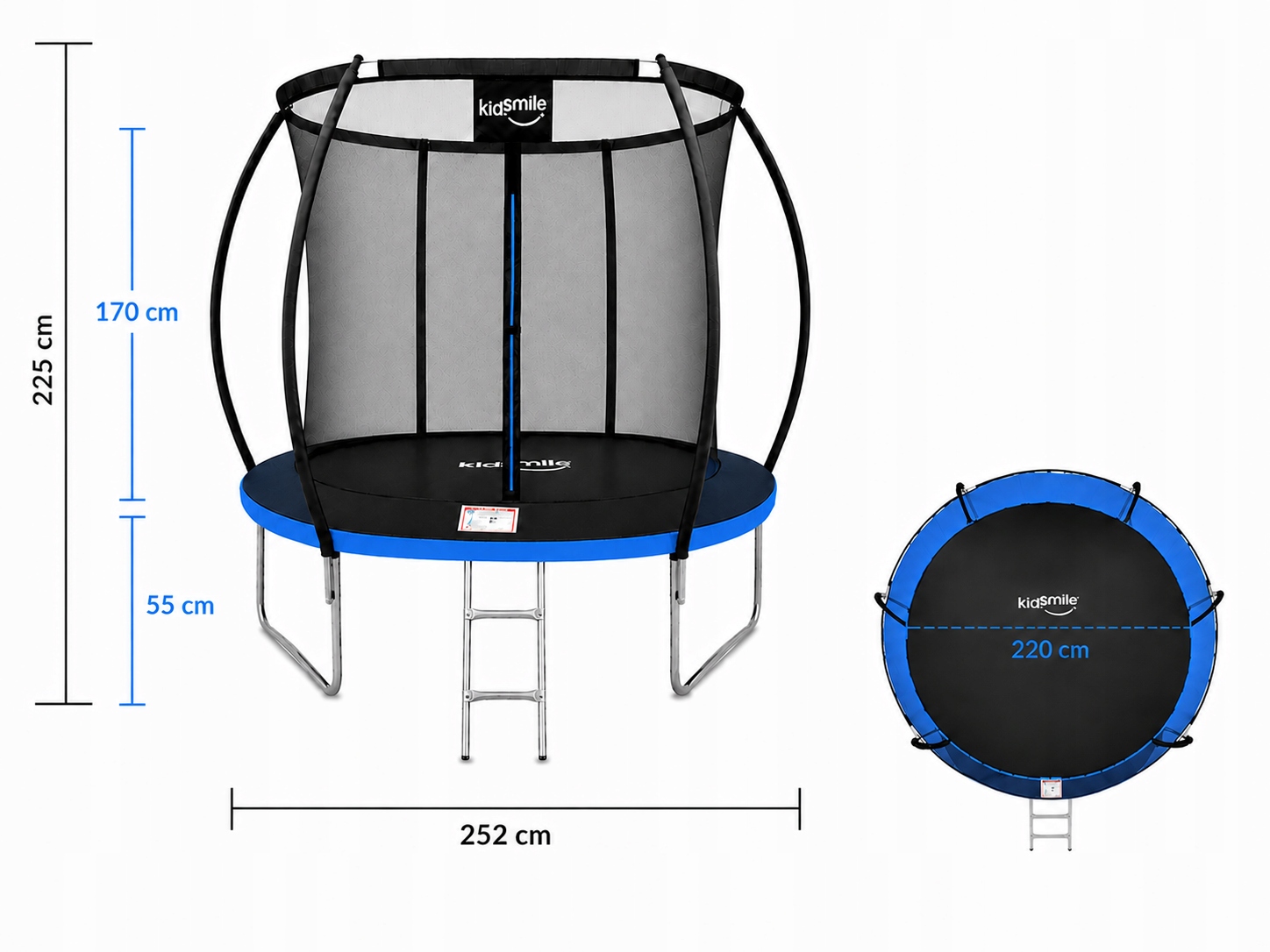 - 779d7fed45bc9b0df22966d77141jpg - strefamarki Trampolina ogrodowa z siatką wewnętrzną DZIECI 8FT 252cm drabinka niebieska