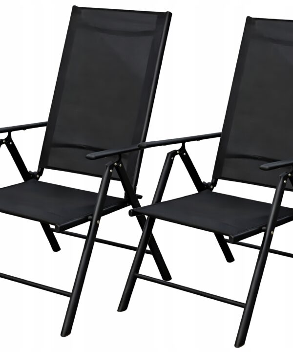 Krzesła Ogrodowe 2x Rozkładane Aluminiowe Leżak Taras Balkon Ogród czarne