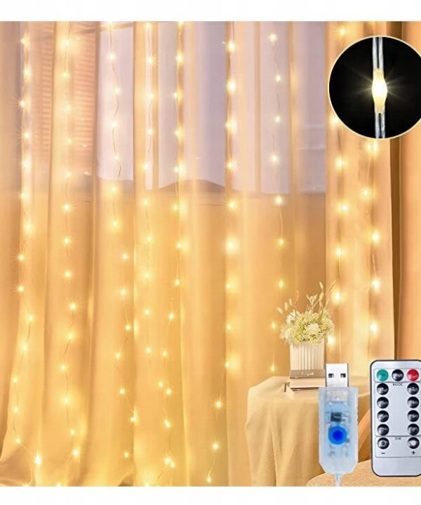Kurtyna świetlna 300LED lampki choinkowe 3x3m girlanda na okno ciepły biały
