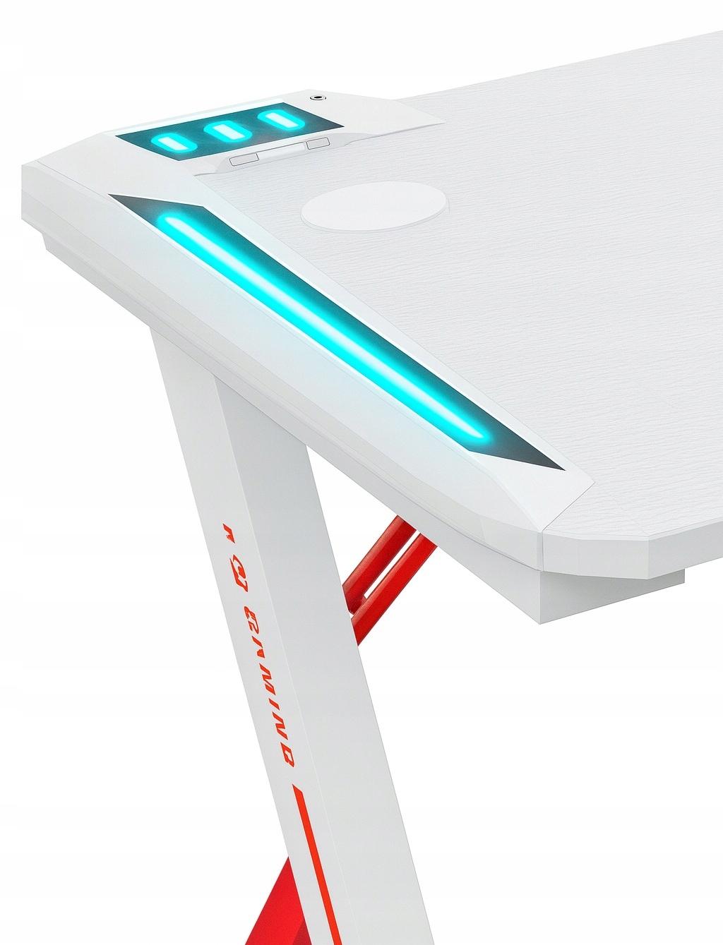 - 887233d04206aa7ce43d95779f26jpg - strefamarki Biurko Gamingowe Komputerowe Stół dla Gracza Nowoczesne LED 120 cm białe