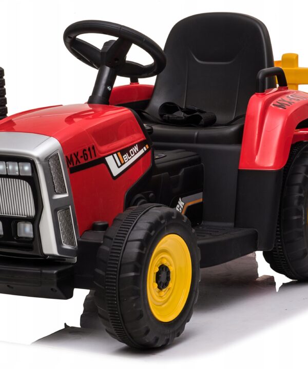 TRAKTOR na akumulator z przyczepką LED muzyka PREZENT dla dziecka czerwony