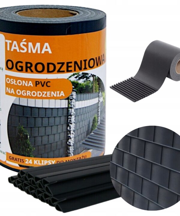 Taśma Ogrodzeniowa Osłona na Ogrodzenie Płot +UV 24 Klipsy 19cmx35m grafit