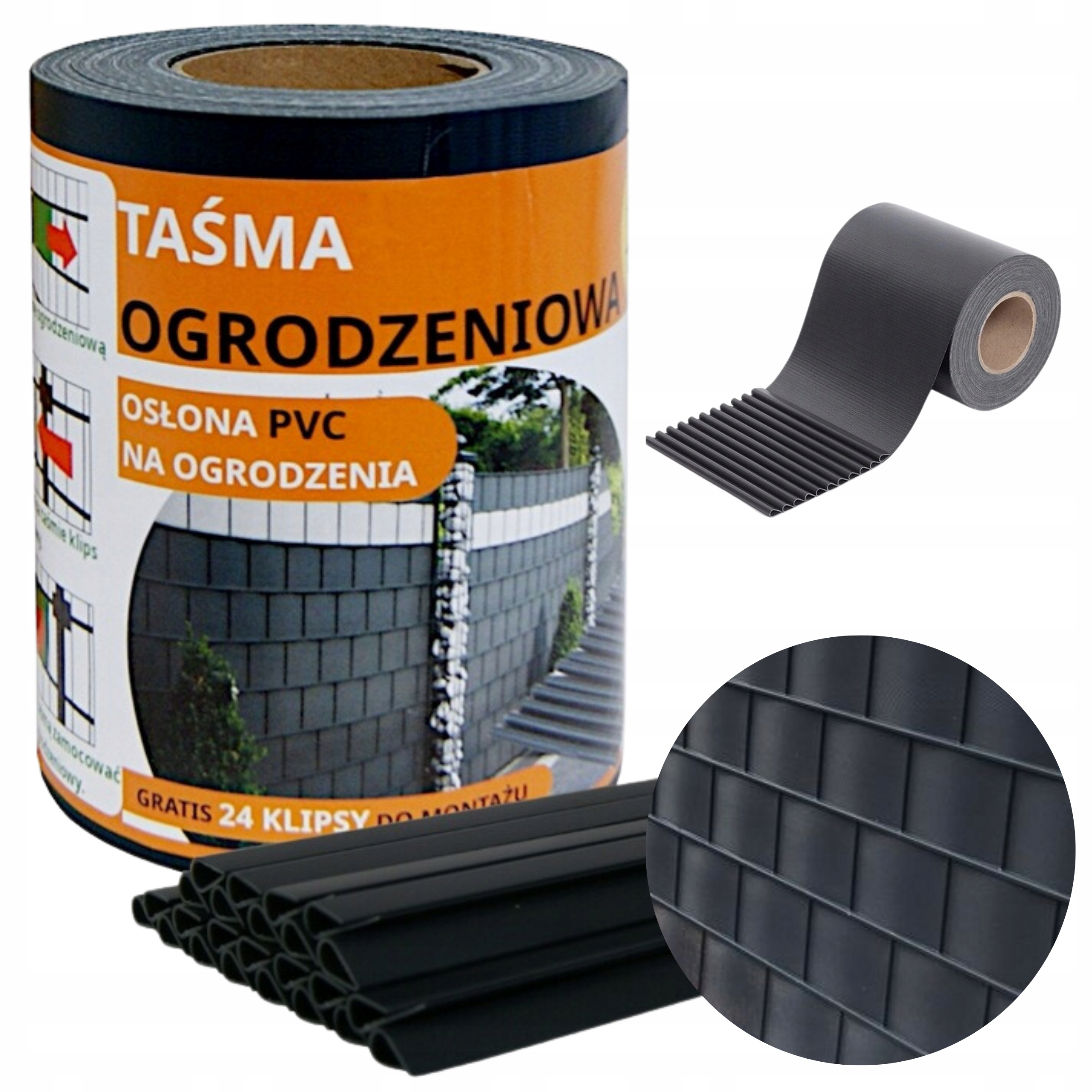 - 8ea8952843329b31304ce054771fjpg - strefamarki Taśma Ogrodzeniowa Osłona na Ogrodzenie Płot +UV 24 Klipsy 19cmx35m grafit
