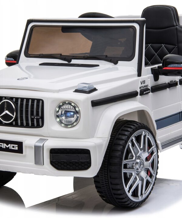 Auto na akumulator Mercedes AMG G63 dziecko pilot skóra samochód EVA biały