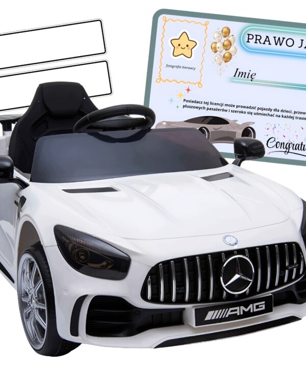 Auto Mercedes AMG GTR dla dzieci Pilot 2.4G skóra akumulator LED koła EVA