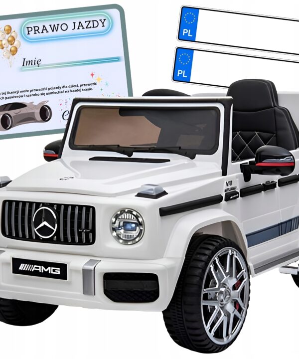 Auto na akumulator Mercedes AMG G63 dziecko pilot skóra samochód EVA biały