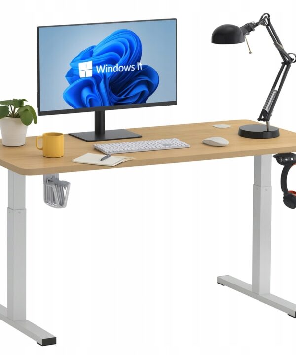 Biurko regulowane 140cm Elektryczne regulacja wysokości 72-118cm olcha LED