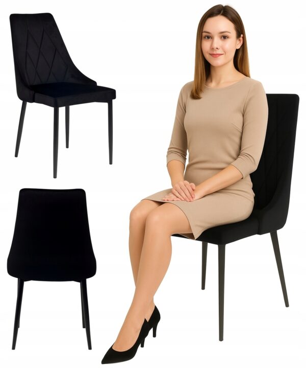 Krzesło Glamour WELUR tapicerowane PIKOWANE jadalnia salon czarny