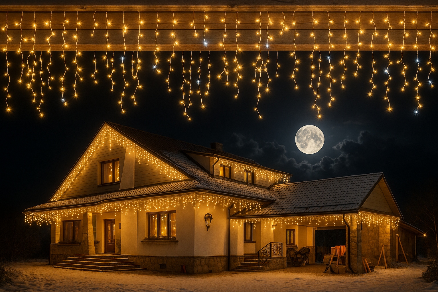 - 9741531a43f18b8322dadc089d99jpg - strefamarki Lampki LED 300 Kurtyna Świetlna Sople ZEWNĘTRZNE Girlanda ciepły biały