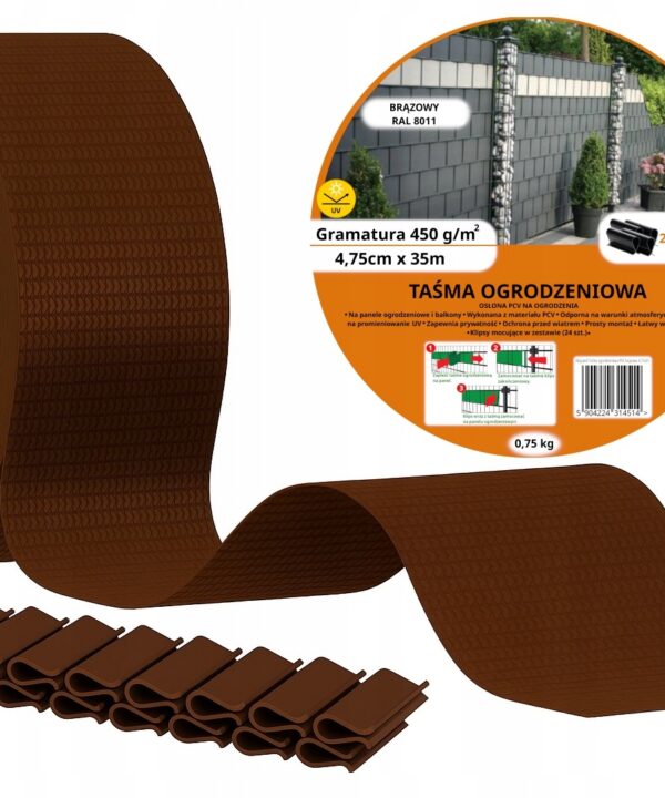 TAŚMA OGRODZENIOWA OSŁONA NA OGRODZENIE PŁOT UV 24KLIPSY 4,75cmx35m brązowa
