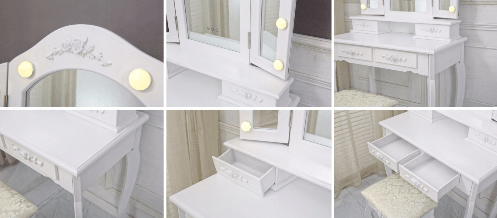 - Toaletka tl 14LED 6 - strefamarki Toaletka kosmetyczna 3 lustra LED premium + taboret