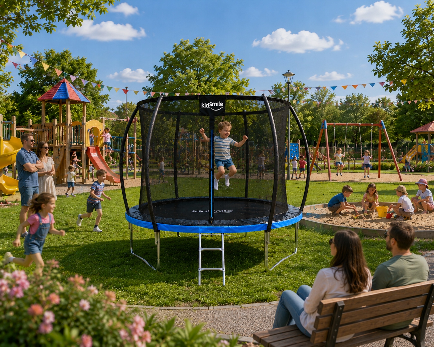 - a15db88f42a192a7afaa2b27d80cjpg - strefamarki Trampolina ogrodowa z siatką wewnętrzną DZIECI 8FT 252cm drabinka niebieska