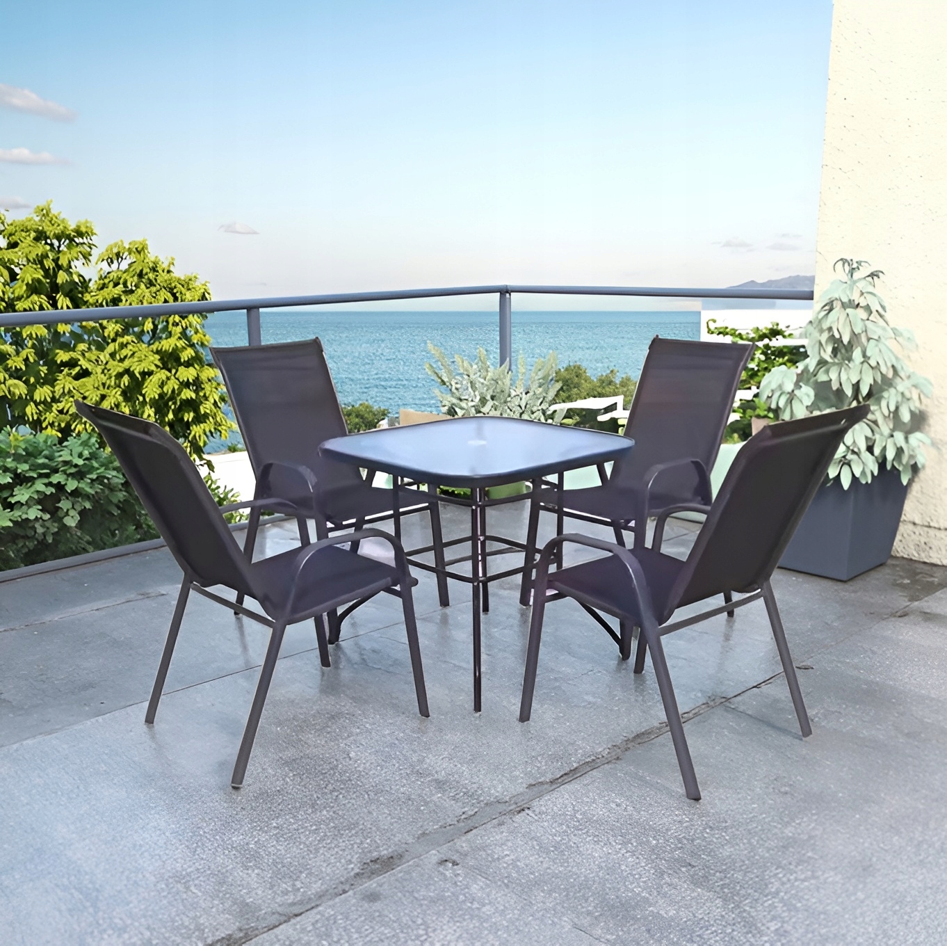 - a50d6a7a494d97f1099f27c699e0jpg - strefamarki Zestaw Mebli Ogrodowych Balkon Taras Komplet Stół Szklany 80x80 4x Krzesła