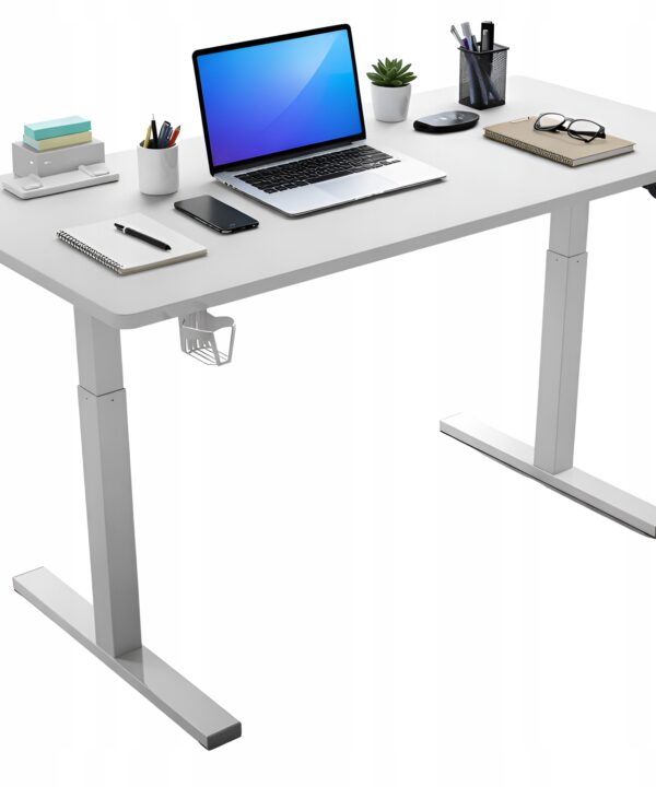 Biurko regulowane 140cm Elektryczne regulacja wysokości 72-118cm białe LED