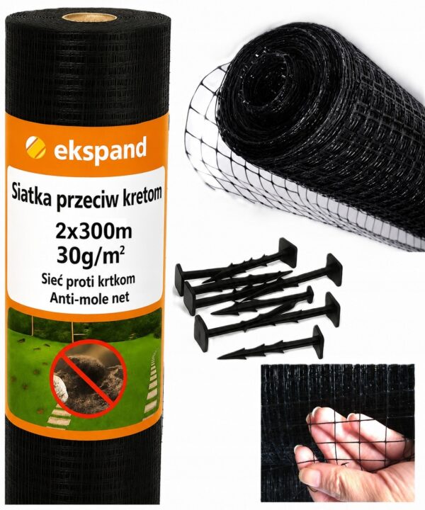 Siatka na krety 2x300 nornice przeciw kretom PREMIUM 30g MOCNA 100 KOŁKÓW