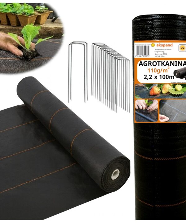 AGROTKANINA 110g 2,2x100m AGROWŁÓKNINA czarna UV antychwastowa mata SZPILKI