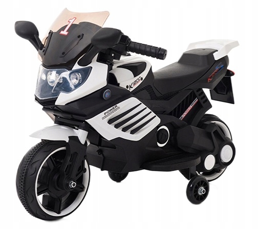 Motor motocykl ścigacz na akumulator światła LED dla dzieci biały