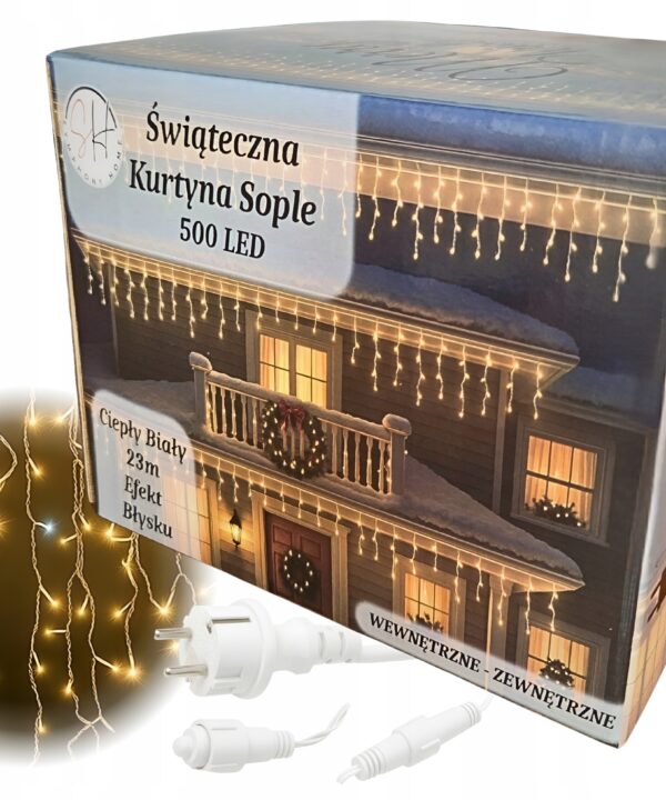 Lampki LED 500 Kurtyna Świetlna Sople ZEWNĘTRZNE Girlanda ciepły biały