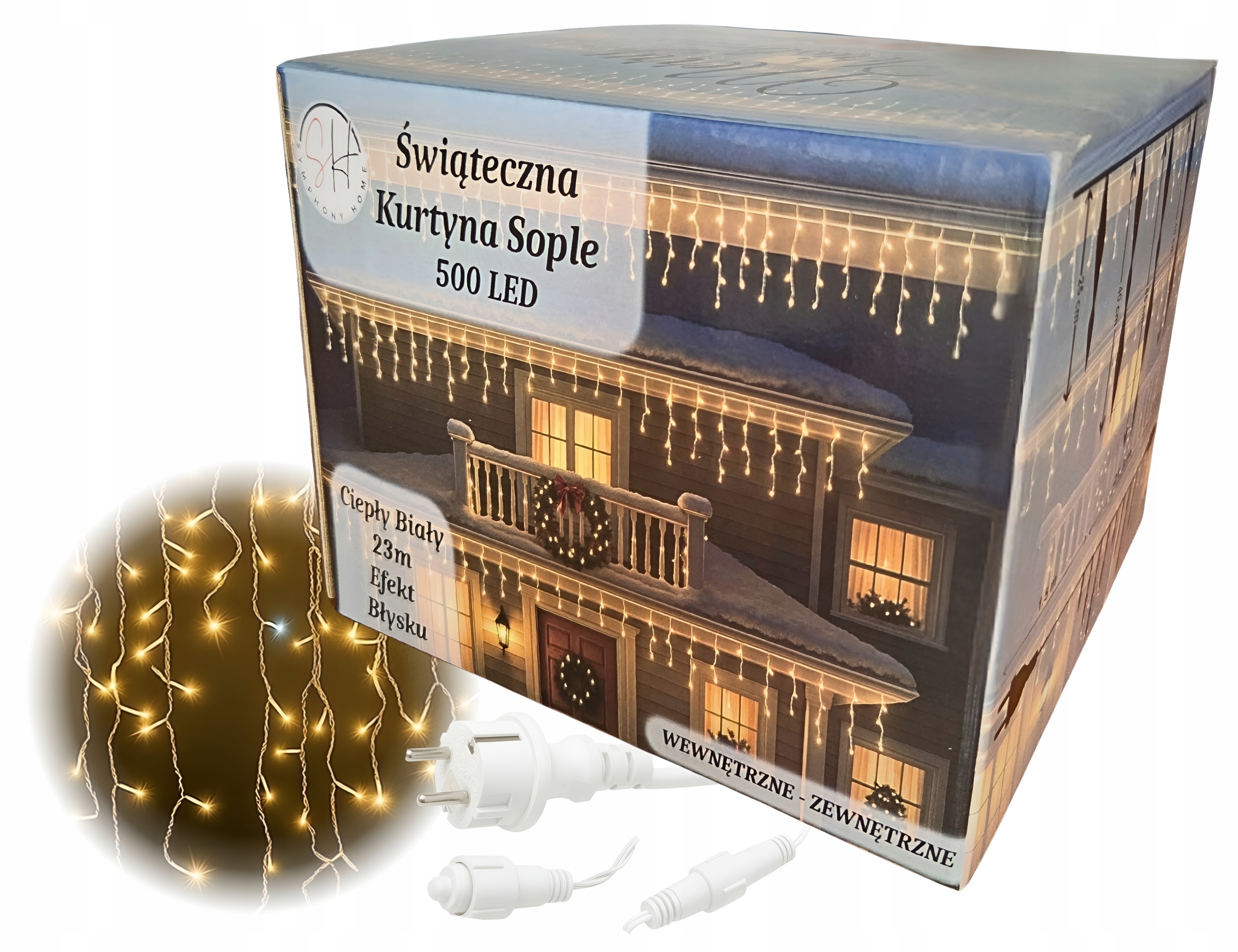- c001cf984b38aabb74fe66eb58a6jpg - strefamarki Lampki LED 500 Kurtyna Świetlna Sople ZEWNĘTRZNE Girlanda ciepły biały