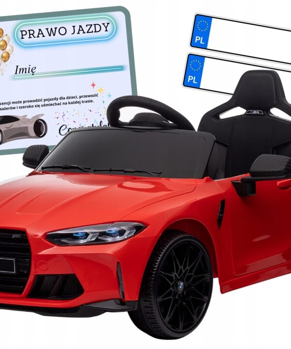 Samochód elektryczny na akumulator BMW M4 czerwony dla dzieci 3 lata +