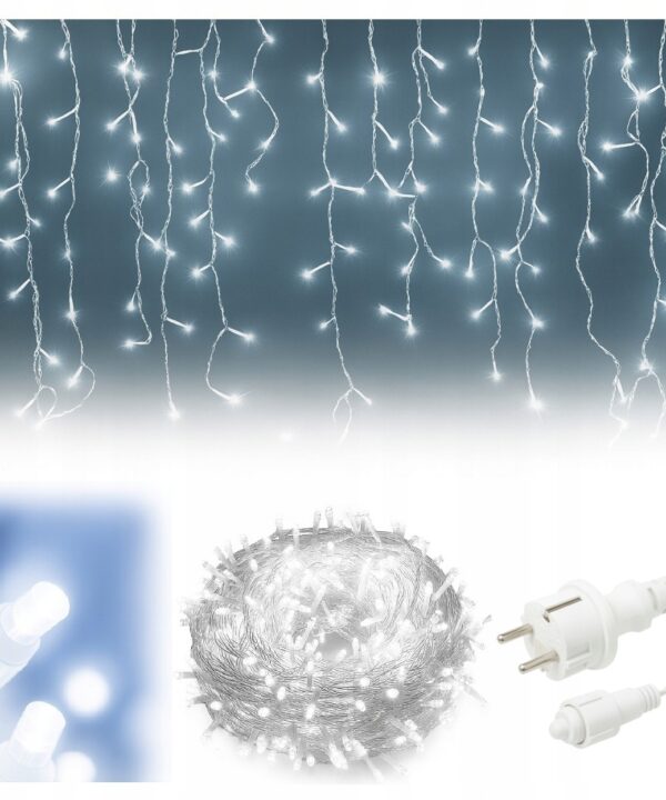 Lampki LED 300 Kurtyna Świetlna Sople ZEWNĘTRZNE Girlanda FLASH zimny biały