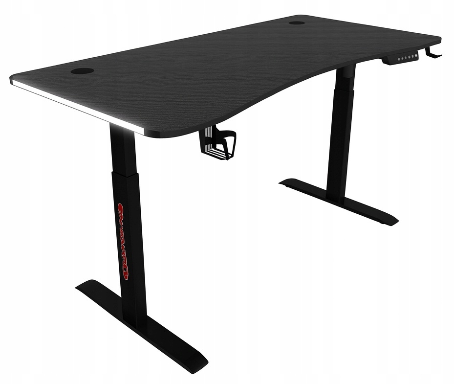 - c52ab64a410c91e2ab67e8bae289jpg - strefamarki Biurko regulowane 140cm Elektryczne regulacja wysokości 72-118cm czarne LED