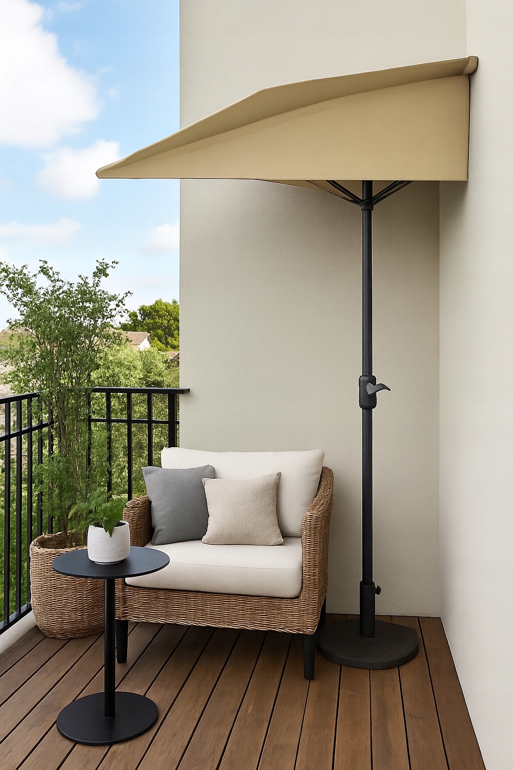 - d0060f49463f9bcb6f17e71ad192jpg - strefamarki PARASOL balkonowy PÓŁPARASOL ogrodowy TARAS półokrągły 2,7m beżowy PREMIUM