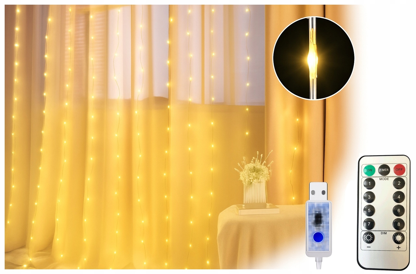 - d065d78f405584cca50660ffba6f-1jpg - strefamarki Kurtyna Świetlna na Okno 300 LED Lampki Świąteczne Choinkowe Girlanda 3x3m
