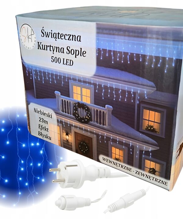 Sople Kurtyna Świetlna 500LED Lampki ZEWNĘTRZNE Światełka FLASH niebieski