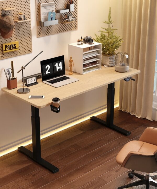 Biurko regulowane 140cm Elektryczne regulacja wysokości 72-118cm olcha LED